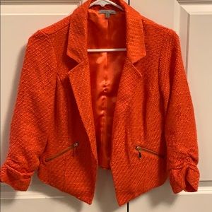 Charlotte Russe Orange Boucle Jacket Ruched Sleeve